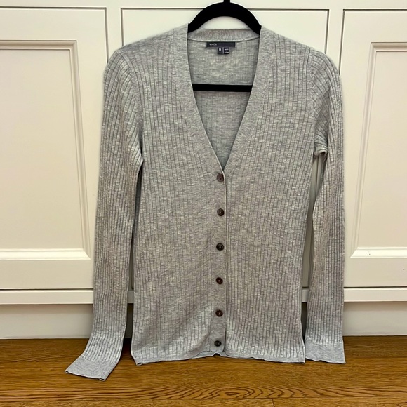 Vince Ribbed Cardigan Sweater Gray Size Medium - Picture 4 of 8